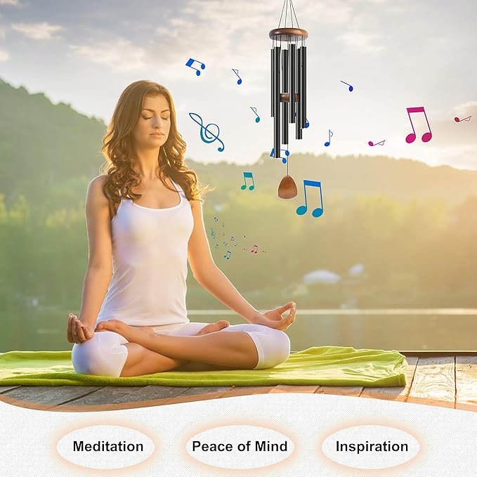 Large Aluminium Wind Chimes 37" Inches to Create a Zen Atmosphere Suitable for Outdoor, Garden, Patio Decoration Wind Chimes with Wind Catcher Suitable as A Gift for Unisex(2 Pack Black)