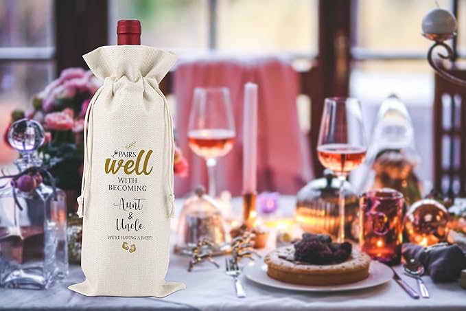 Pairs Well With Becoming Aunt & Uncle,Gender Neutral Pregnancy Announcement,Baby Announcement,Baby Announcements Ideas,Aunt & Uncle for New Baby Announcement,Reusable Wine Bags With Drawstring,L29