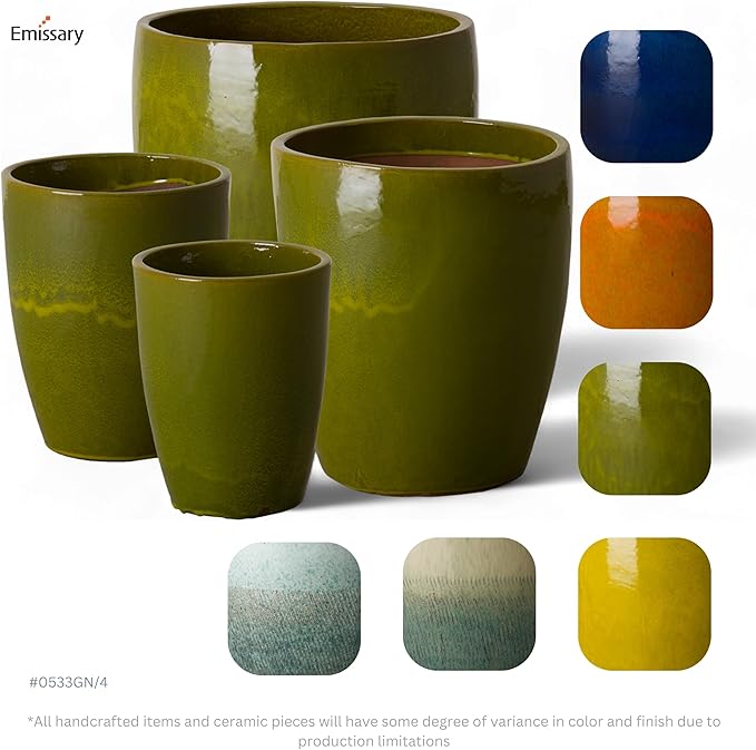 Emissary Home and Garden Bullet 11.5 in. Green Ceramic Round Planter (11.5 in. L x 11.5 in. W x 14 in. H) with Drainage Hole