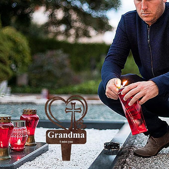 Grandma Memorial Grave Stake, Cemetery Decorations for Grave Markers 12.5 x 7.2 inch Heart Metal Sympathy Stakes Graveside Plaque Decor Sign for Grandma Graves, Yard, Garden - Rust-Grandma