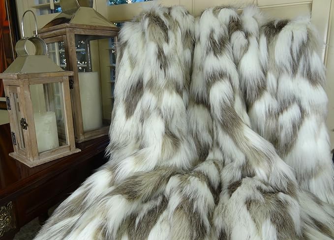 Ivory Faux Fur Oversized Blanket & Bedspread - Tibet Fox Fur - Ivory Beige Luxury Faux Fur - Throw Blanket - Luxury Soft Faux Fur, Handmade in USA, 16445