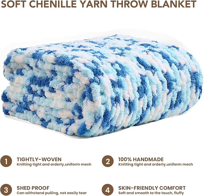 L'AGRATY Chunky Knit Blanket Throw: 60''x80'' Chenille Chunky Knitted Throw Blankets for Twin Bed Couch - Handmade Thick Cable Knit Blanket - Large Crochet Rope Blankets for Home Decor