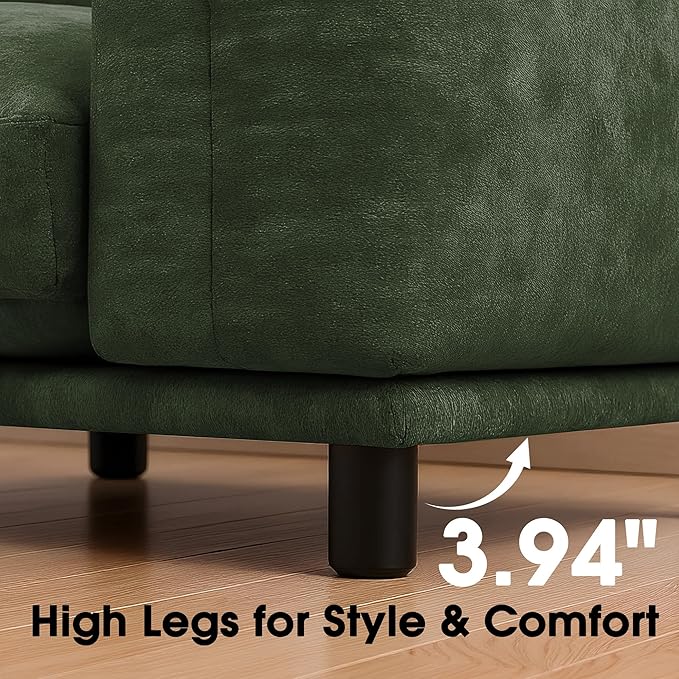 Modern Minimalist Chenille Modular Sectional Sofa, Oversized Deep-Seat U-Shaped Couch with Movable Ottoman, Thick Cushions, Upholstered Sofa for Living Room, Bedroom, Office, Apartment Green 1 Ottoman