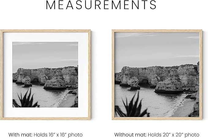 HAUS AND HUES Solid Oak 20”x20” Picture Frame Matted to 16”x16” - 20x20 Square Photo Frame, Beige 20x20 Picture Frame with Mat, 20 x 20 Frame Picture Frames for Wall (Beige Oak Frame)