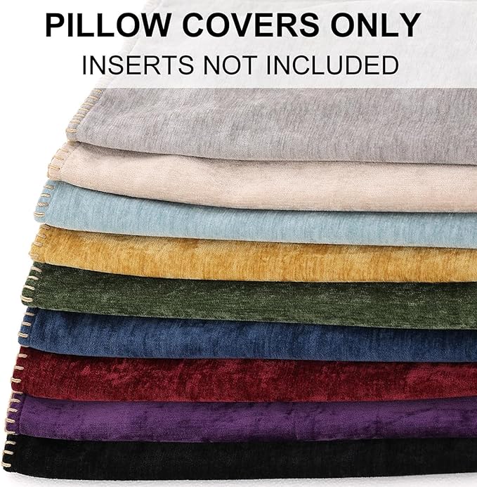 decorUhome Fall Chenille Soft Throw Pillow Covers 22x22 Set of 2, Farmhouse Velvet Neutral Decorative Euro Pillow Covers with Stitched Edge for Couch Sofa Bed Home Decor, Rust