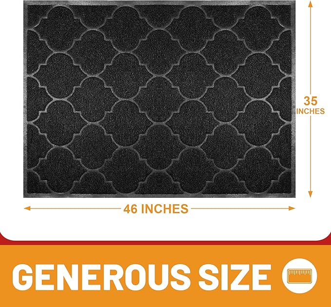 Cosyearn Door Mat, Front Door Mat, 46x35, Welcome Mats for Entryway,Garage,High Traffic Areas, Jumbo Size, Doormat Entrance, Waterproof Mat, Easy Clean, Outdoor Indoor Floor Mat,Non Slip (Black)