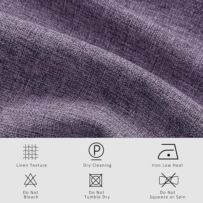 Macochico Extra Wide Full Blackout Linen Curtains for Sliding Door Violet Pinch Pleated Linen Curtains 96 Inches Long for Bedroom Living Room Farmhouse with Tieback 120”Wx96”L 1 Panel
