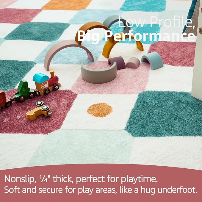 jinchan Kids Rug for Classroom 8ft Radius Corner Washable Area Rug Modern Colorful Quarter Circle Rug Soft Non-Slip Carpet for Nursery Playroom Daycare Reading Nook Living Room Confetti on Cream