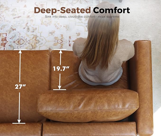 ABCASA 118.5" Faux Leather Modular Sectional Sofa, L Shaped Couch Set for Living Room, 6-Seater Comfy Cloud Couches with Movable Storage Ottoman Brown