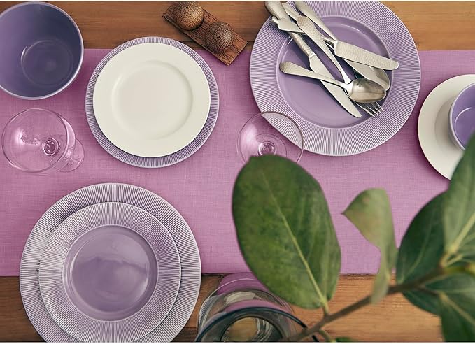 Solino Home Linen Violet Table Runner 60 Inches - 100% Pure Linen Farmhouse Short Table Runner 14 x 60 Inch Ideal for Dresser and Coffee Tables - Halloween - Fete