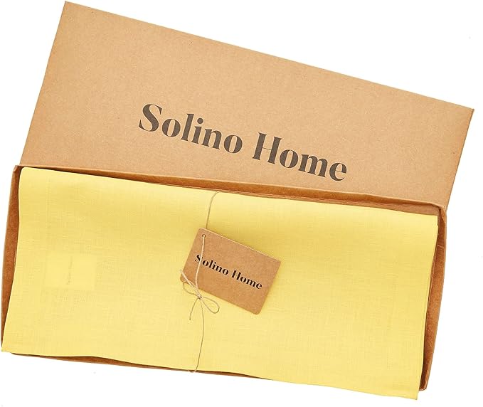 Solino Home Linen Sunshine Yellow Table Runner 120 Inches Long - 100% Pure Linen 14 x 120 Inch Table Runner - Fete