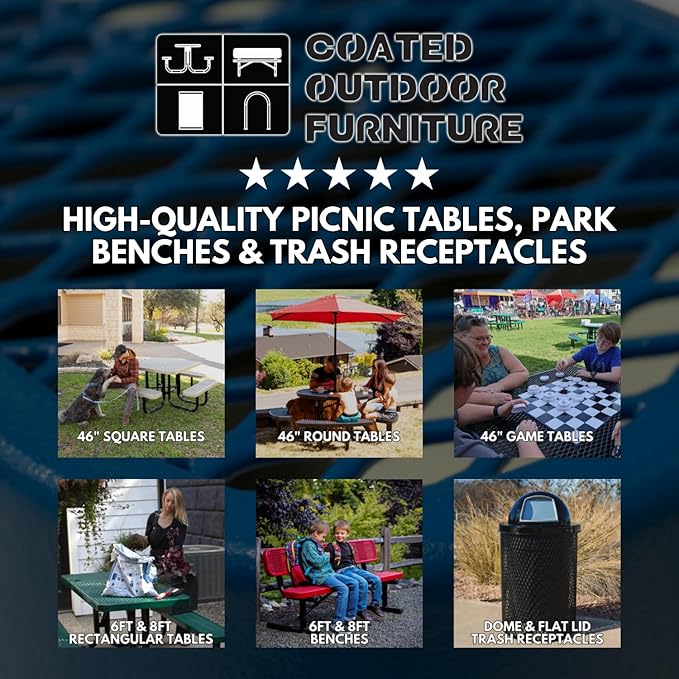 Coated Outdoor Furniture Heavy-Duty Portable Outdoor Kids Table with Umbrella Hole, Expanded Metal Kids Picnic Table, Commercial-Grade, Made in America (46 In, Round, Childrens, Burgundy)