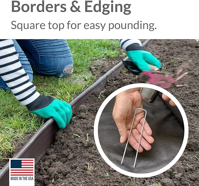 Pinnacle Mercantile USA Made 200 Pack Garden Landscape Staples Weed Barrier Fabric Stakes Galvanized 6 inch Pins Anti Rust Sod Staple 11 Gauge Steel
