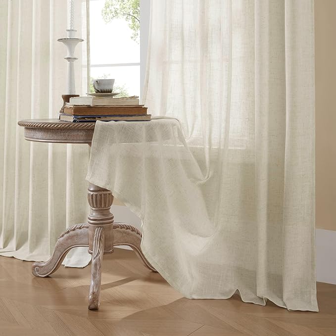 Joydeco Linen Curtains 108 Inch Length 2 Panel Sets,Light Filtering Curtains for Bedroom 100 Inch Wide Living Room Drapes with Back Tabs & Rod Pockets (W100 x L108 Inch, Beige)