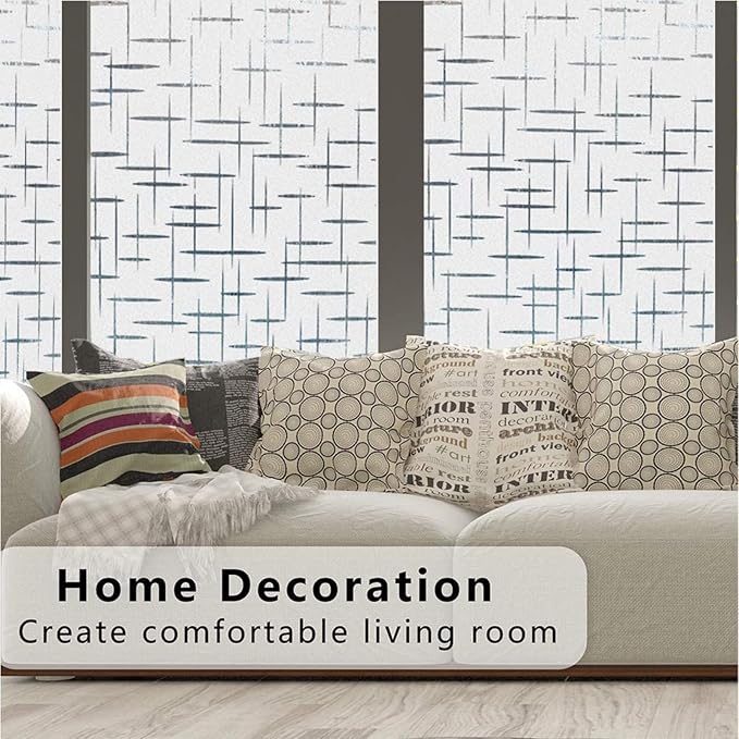 Finnez Frosted Window Film Non-Adhesive, Frosting Privacy Film for Glass Windows, Self Static-Cling Decorative Window Cling for Home Office UV Protection Cross Pattern, 35.4 x 157.4 inches