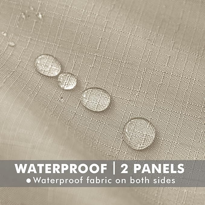HolidayIdeas 4 Panels Linen Outdoor Curtains for Patio Waterproof Cream Outside Curtains 120 inch Long-Indoor/Outdoor Gazebo Curtains Weatherproof, Privacy for Pergola, Porch, Cabana 54"x120"