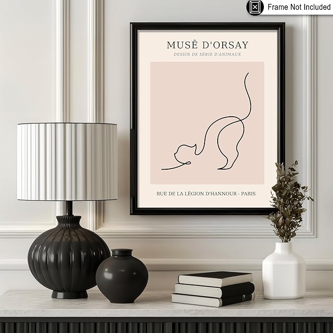 Poster Master Vintage Poster - Retro One Line Cat Drawing Print - Cat Art - Minimal Gift for Men, Women, Animal Lover - Abstract Wall Decor for Home, Office, Bedroom - 11x14 UNFRAMED Wall Art
