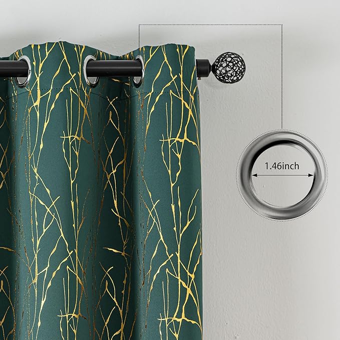 Grommets Blackout Long Window Curtains Green Gold-52W*95L 2PCS Drapes for Bedroom