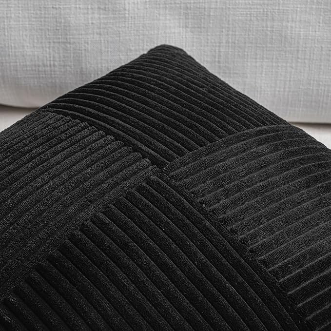 Fancy Homi 2 Packs Black Lumbar Decorative Throw Pillow Covers 14x24 Inch for Couch Bed Sofa, Rustic Farmhouse Boho Home Decor, Soft Striped Corduroy Rectangle Accent Cushion Case 35x60 cm