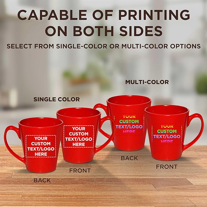 DISCOUNT PROMOS Custom Glossy Ceramic Latte Coffee Mug 12 oz. Set of 100, Personalized Bulk Pack - Perfect for Tea, Espresso, Cappuccino, Hot Cocoa - Red