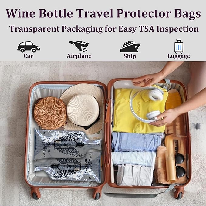 Pafusen 2 Pack Wine Bottle Travel Protector Bags, Wine Bags for Travel Reusable, Wine Travel Bags for Wine Bottles Airplane Car Cruise Suitcase Luggage, Leak Proof Insulated Wine Sleeves