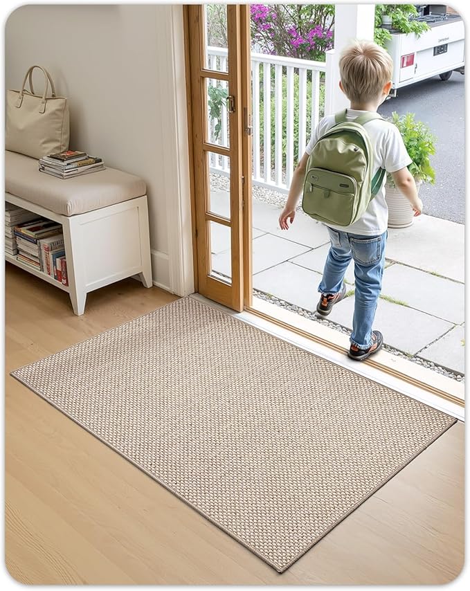 Color&Geometry Front Door Mat Indoor 27"x59", Ultra Non Slip Rubber Backed Dirt Trapper, Low Profile Thin washable, Easy Clean Entry Entryway Rug Door Mat Indoor Entrance, Khaki (Rolled-up NO Creases)