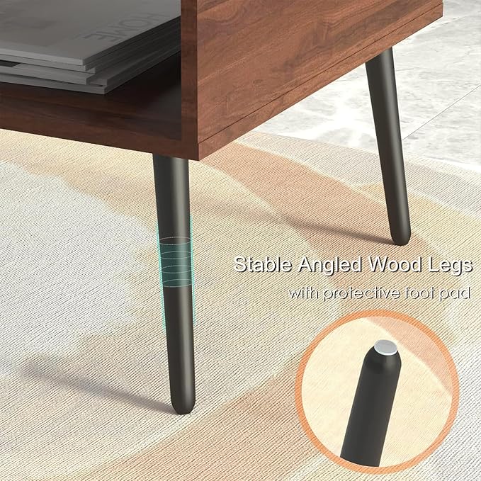 HAIOOU Lift Top Coffee Table with Storage, Mid Century Modern Coffee Tables with Drawer for Living Room,Walnut Rectangular Center Table with Pine Leg Anti-Scratching, Home, Office