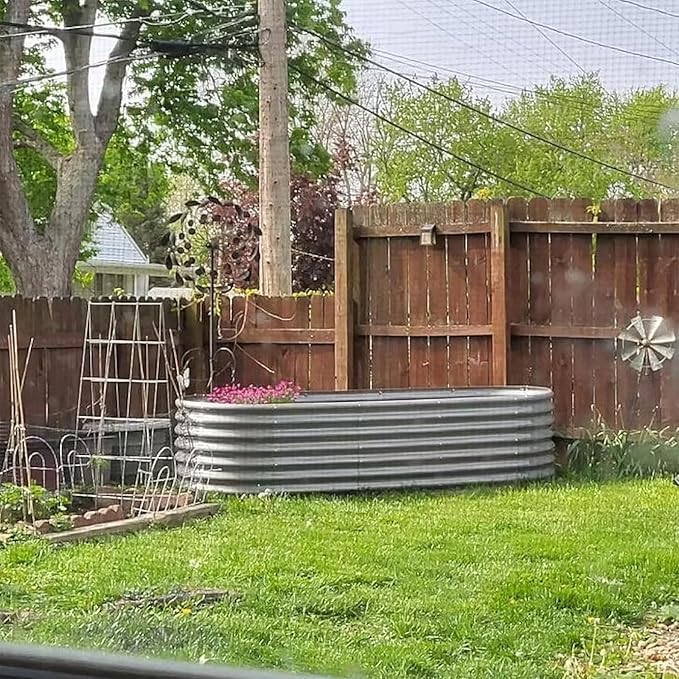 1 Pack 8x3x2FT Galvanized Raised Garden Bed Kit Oval Metal Ground Planter Box Outdoor Bottomless Planter Raised Beds for Vegetables Flowers Herbs Fruits, Gray