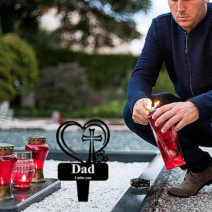 Grandpa Memorial Grave Stake, Cemetery Decorations for Grave Markers 12.5 x 7.2 inch Heart Metal Sympathy Stakes Graveside Plaque Decor Sign for Grandpa Graves, Yard, Garden - Black-Grandpa