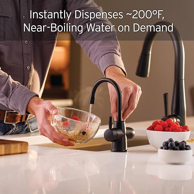 InSinkErator Stainless Steel Tank, HC250MBLK-SS HOT250 System, 2-Handle Drinking Faucet in Matte Black with 2/3-Gallon, Filter-Compatible Instant Hot/Cold Water Dispenser
