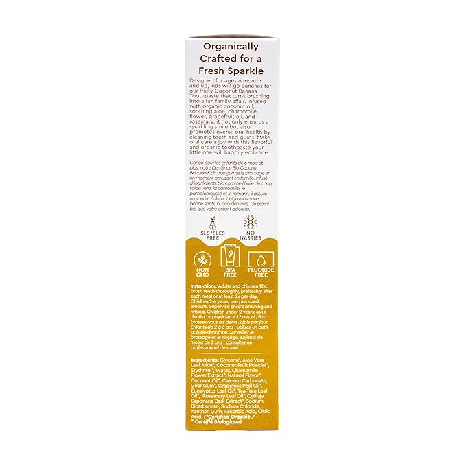 RADIUS USDA Organic Kids Toothpaste 3oz Non Toxic Chemical-Free Gluten-Free Designed to Improve Gum Health for Children's 6 Months and Up - Coconut Banana - Pack of 3