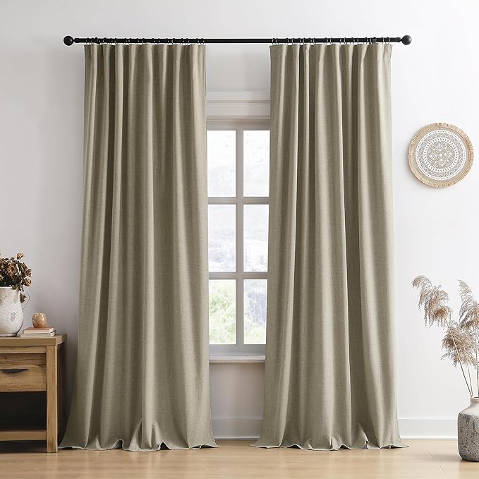 108 Inch Long Blackout Large Curtains 2 Panels,70 Wide Back Tab Window Drapes with Hooks,Track System Curtain Panels for Living Room Sliding Door Modern Farmhouse 70x108 in,70x9ft Light Taupe