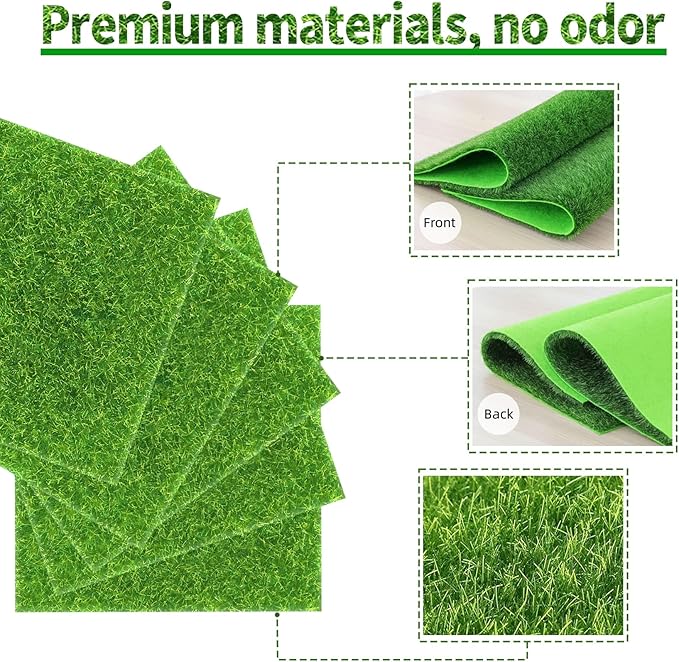 24 Packs 6 X 6 Inch Fake Grass Decor for Crafts, Artificial Grass for Dollhouse Miniature Ornament Projects, Model Turf Grass for DIY Fairy Garden Accessories and Decor Kit