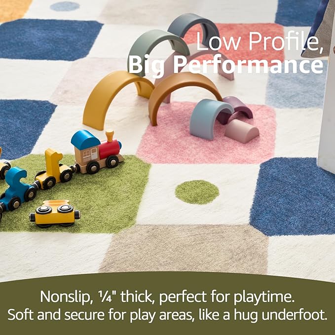 jinchan Round Rug 4ft Kids Washable Rug Indoor Floor Cover Non-Slip Soft Modern Elementary School Classroom Colorful Diamond Carpet for Nursery Daycare Bedroom Playroom Living Room Circus on Cream