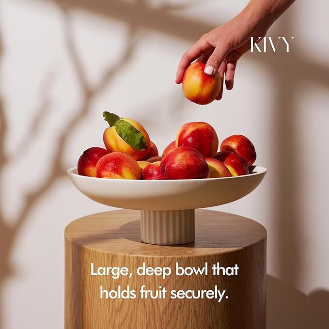 KIVY Concrete Fruit Bowl for Kitchen Counter - Large Decorative Pedestal Bowl for Home Decor - Modern Key Bowl for Entryway Table - White