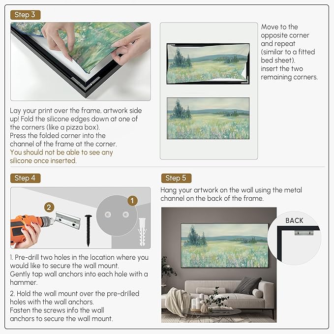 SIGNWIN 24"x46" Extra Large Framed Wall Art Wildflower Meadow Landscape Soft Pastel Nature Illustration for Home Living Room Bedroom Decor (Frame Assembly Required)