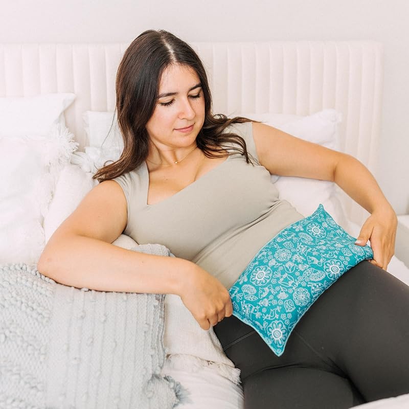Large Microwave Heating Pad with Flax Seed, Scented or Unscented, Good For Back Pain or Cramps, Moist Heat Therapy or Ice Pack, Microwavable Bean Bag, 6" x 12" (Pink Floral, Peppermint & Chamomile)