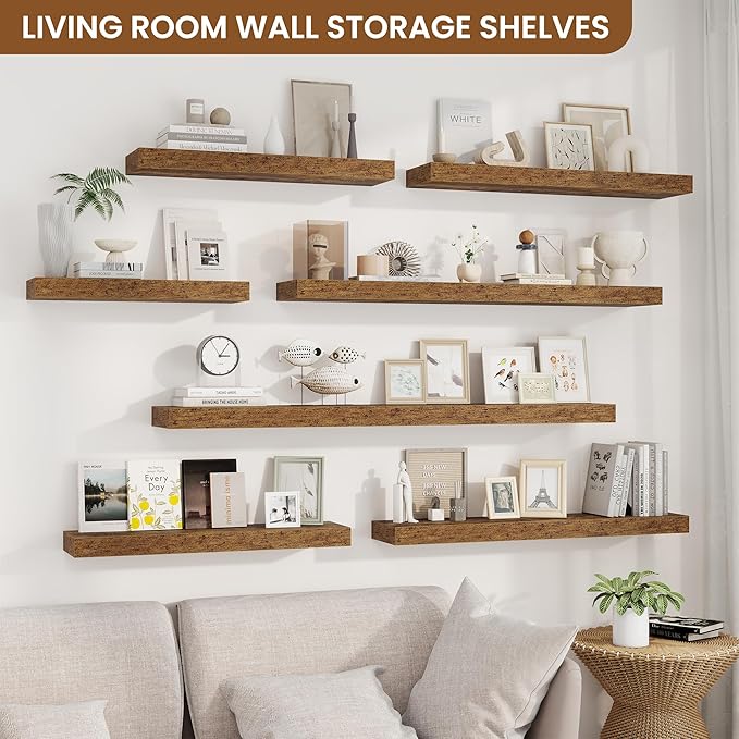 fuqing Floating Shelves for Wall, Bathroom Shelf Wall Mounted for Storage, Shelves with Invisible Bracket for Bedroom, Kitchen, Living Room, Farmhouse Small Book Shelf, 40 Inch Set of 2, Rustic Brown