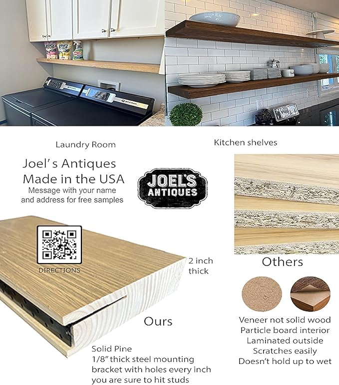 joelsantiques 36 Inch Wooden Floating Shelves for Wall - 36x8x2 in - Made of Natural Wood - Heavy Duty Rustic Wall Shelves - Made in USA - Perfect for Living Room, Kitchen - Mocha