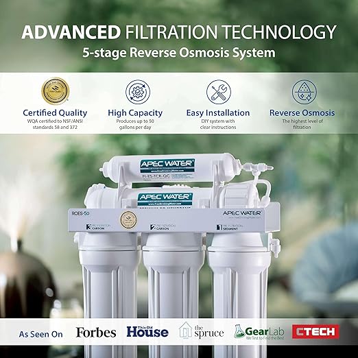 APEC Water Systems ROES-50 Essence Series Top Tier 5-Stage WQA Certified Ultra Safe Reverse Osmosis Drinking Water Filter System