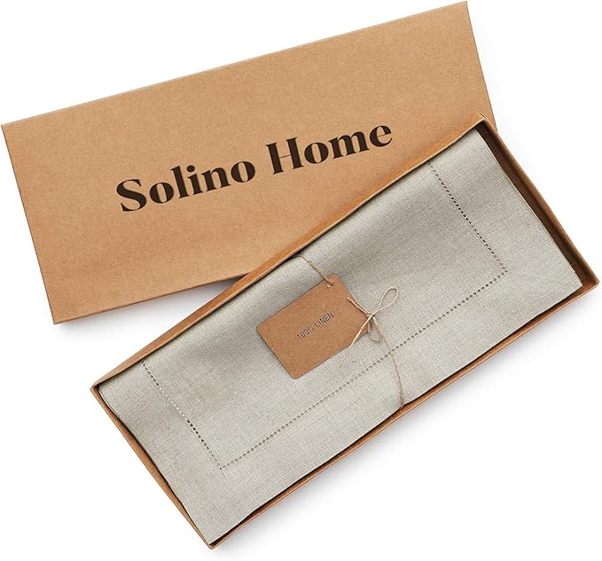 Solino Home Linen Natural Table Runner 60 Inches - Classic Hemstitch, 100% Pure Linen Coffee Table Runner 14 x 60 Inch Ideal for Dresser Tables - Fall, Autumn, Halloween, Thanksgiving