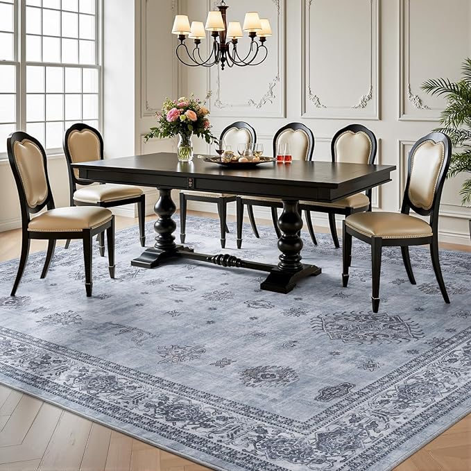 AMOAMI-Vintage Area Rug 6X9 Blue Rugs for Living Room-Soft Living Room Rug Non Slip Rugs for Bedroom Carpet Machine Washable Rug for Dining Room Bedside Office Room Decor