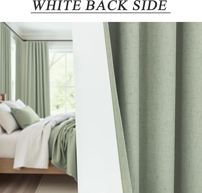 Sage Green Boho Blackout Curtains 72 Inch Length for Bedroom Aesthetic 2 Panels Set Home Office Organic Decor Back Tab Pocket Thermal Room Darkening Living Room Window Black Out Curtains 72 Inch Long
