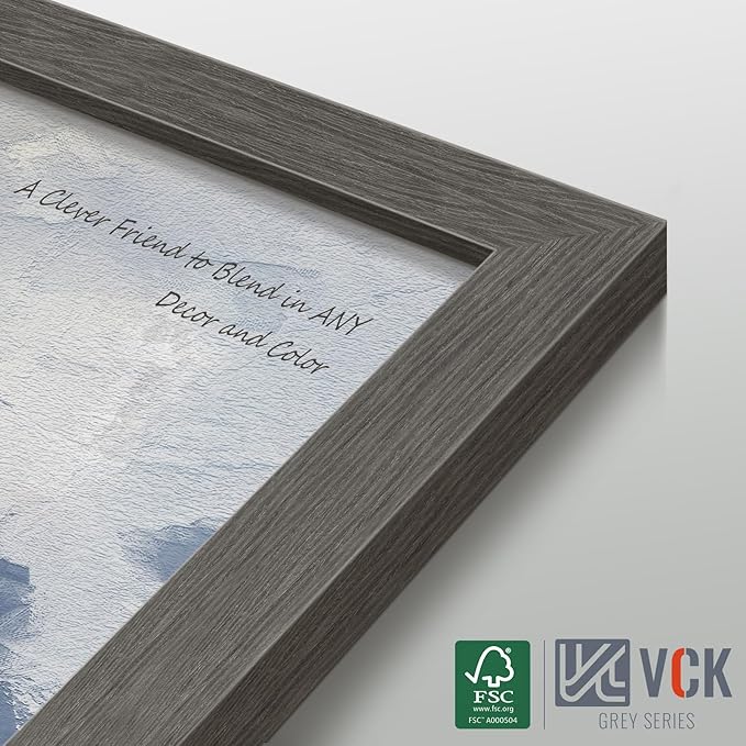VCK 13x19 Picture Frame Set of 3, Gray Solid Wood Poster Picture Frame, Exclusive Wood Grain, Wall Mounting Hanging