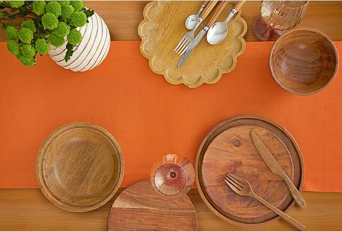 Solino Home Persimmon Orange Table Runner 132 Inches Long - 100% Pure Linen Extra Long Table Runner 14 x 132 Inch for Fall, Autumn, Halloween, Thanksgiving - Fete