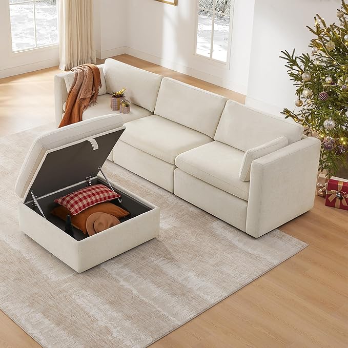 CHITA Oversized Modular Sectional Sofa, FSC Certified L Shaped Sectional Couches for Living Room, 112 inch Width,4 Seat Modular Sofa with Storage Ottoman, Linen