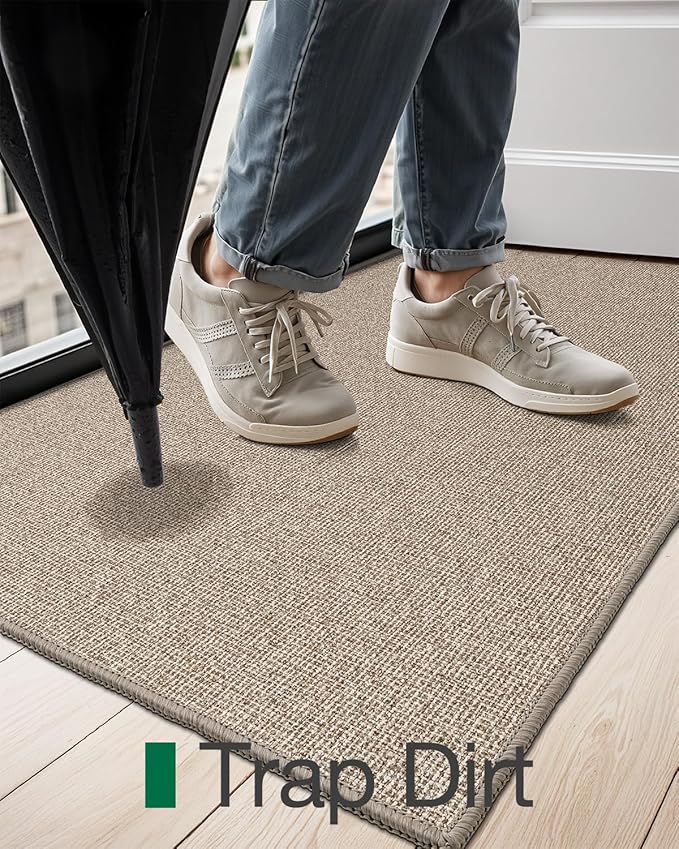 LUMI Indoor Door Mat 17"x30", Ultra Thin Low Profile Non-Slip Doormat for Home Entrance, Absorbent & Stain-Resistant Welcome Mats, Washable Entryway Mat for Front Door, Patio, Porch, Khaki