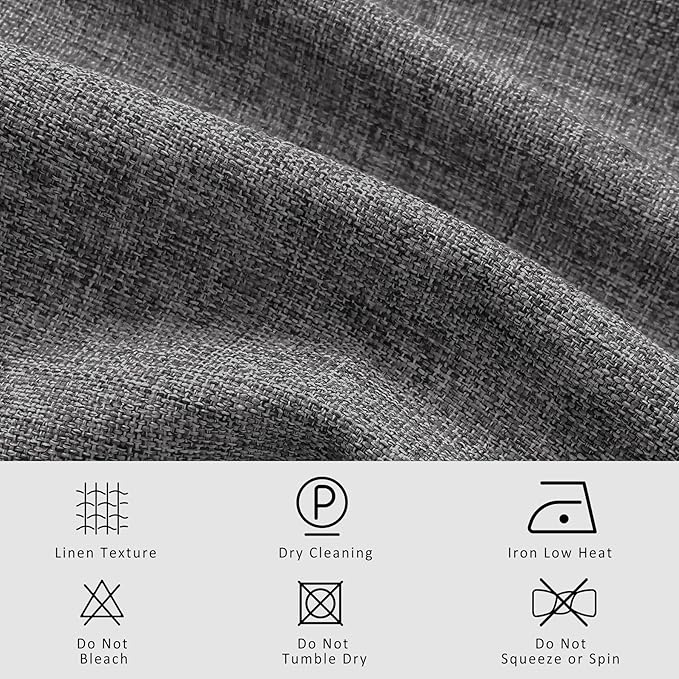 Macochico Extra Wide 100% Blackout Linen Curtains for Sliding Door Pleated Curtains with Hooks Insulated Soft Linen Drapes for Bedroom Living Room with Tieback Gray 100”Wx84”L 1 Panel