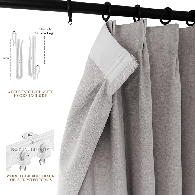 120" Wx102 L Linen Room Divider Drapes for Doorway/Glass Window/Sliding Door/Patio, Extra Wide Pinch Pleated Full Blackout Curtains for Girls Boys Teen Kids Room, 1 Panel, Browish Grey