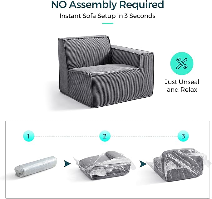 LINSY HOME Modular Sectional Sofa, 105" Boneless Couch U Shaped 3-Seat Sofa with 2 Movable Ottomans, Corduroy Sectional Cloud Couches for Living Room, No Assembly Required, Bluish Grey